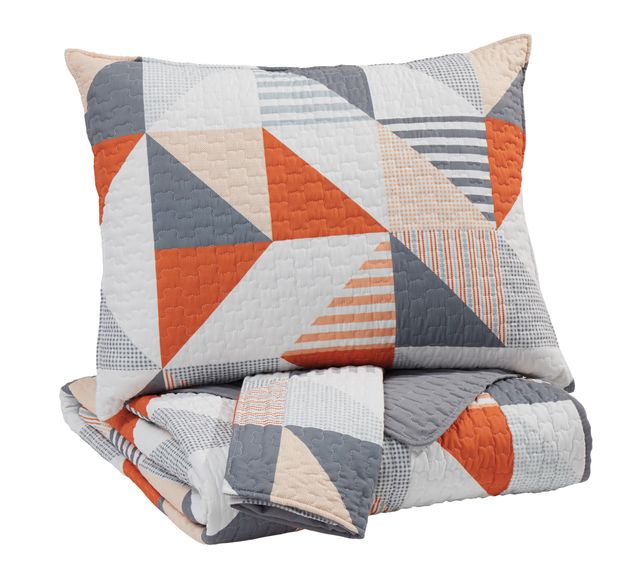 Signature Design by Ashley® Layne Gray/Orange Full Coverlet Set-0