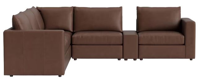 Bassett® Furniture Customizable Beckham 6-Piece Track Arm Leather Modular Sectional with Console-1
