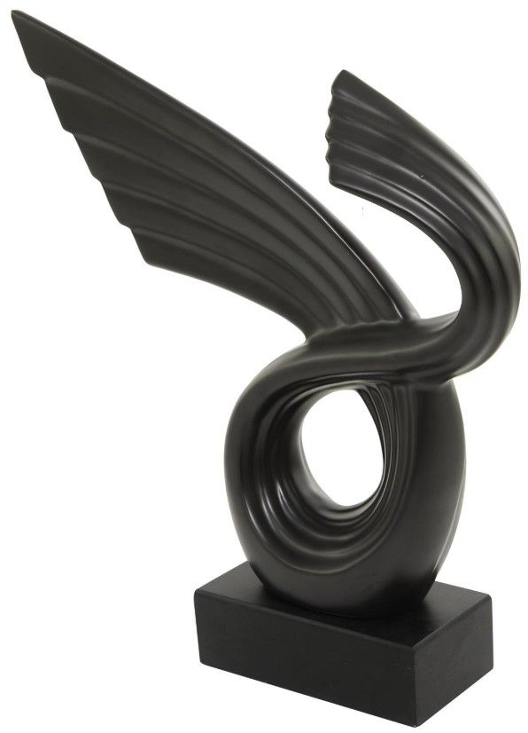 Deco Marche Black Abstract Wing Sculpture with Black Base-1