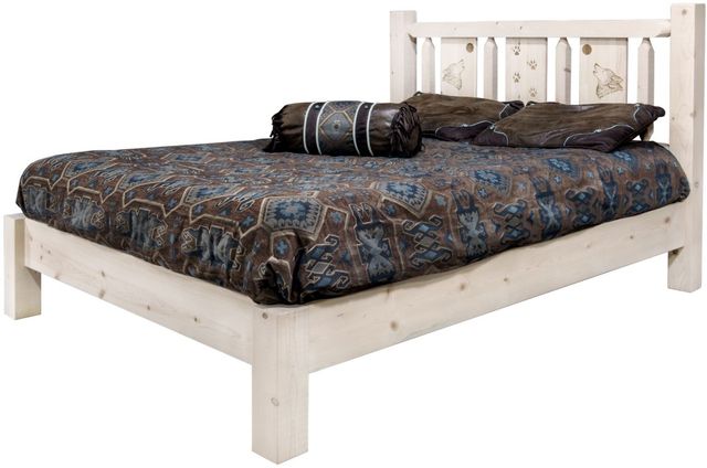 Montana Woodworks® Homestead Ready to Finish Queen Platform Bed with Laser Engraved Wolf Design-2