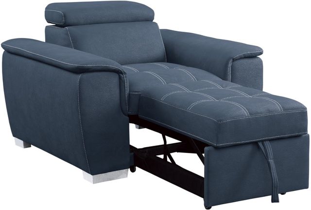 Homelegance® Ferriday Blue Chair with Adjustable Headrest and Pull-Out Ottoman-0