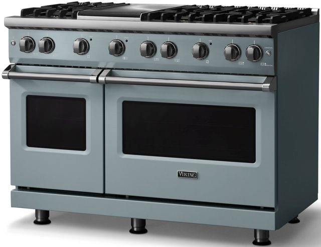 Viking® 5 Series 48" Novembery Sky Pro Style Gas (LP) Range with Polished Chrome Trim-2