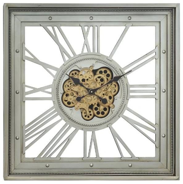 YHD Golden Gears Silver Square Wall Clock-0