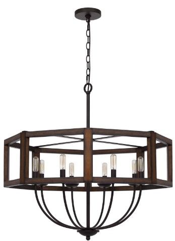 Cal® Lighting & Accessories Renton Oak Hexagon Metal/Rubber Wood Chandelier-0