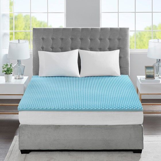 Olliix by Sleep Philosophy Blue All Season Reversible Hypoallergenic 1.5" Cooling Gel Memory Foam Twin XL Mattress Topper-1