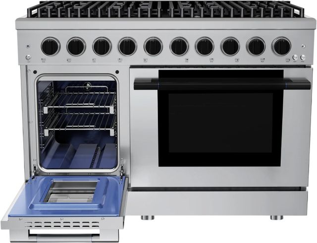 Hauslane HausPro 48" Stainless Steel Pro-Style Gas Range with Matte Black Knobs-2
