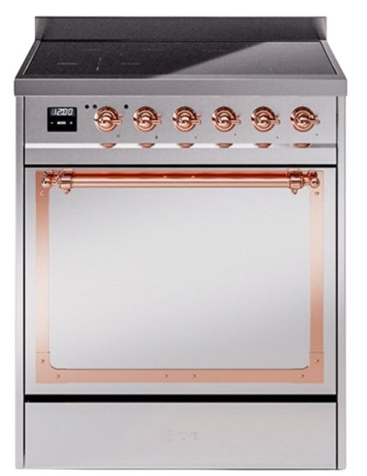 Ilve® Nostalgie II Noblesse 30'' Stainless Steel Pro Style Induction Range with Copper Trim-0