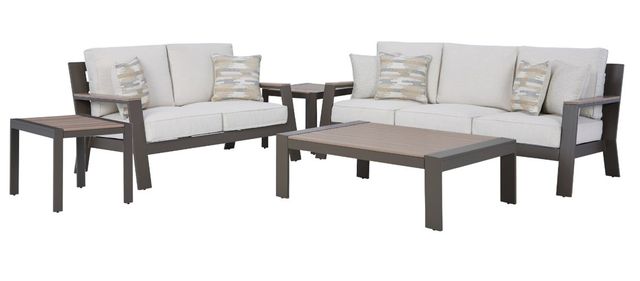 Signature Design by Ashley® Tropicava 5-Piece Taupe/White Outdoor Conversation Set-0