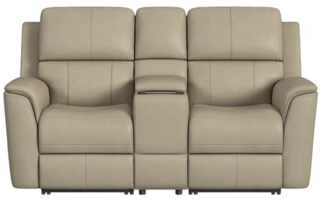 Flexsteel® Henry Beige Power Reclining Loveseat with Console and Power Headrests-2