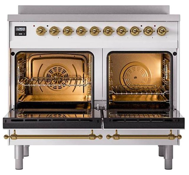 Ilve® Nostalgie II Noblesse 40'' White Pro Style Induction Range with Brass Trim-2