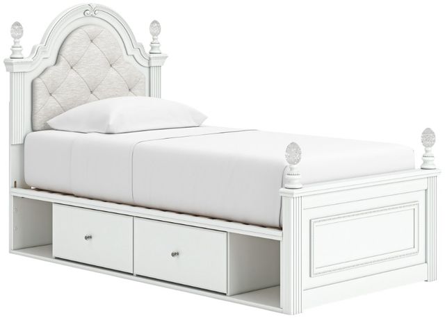 Signature Design by Ashley® Maylilly White Youth Twin Upholstered Storage Panel Bed-1