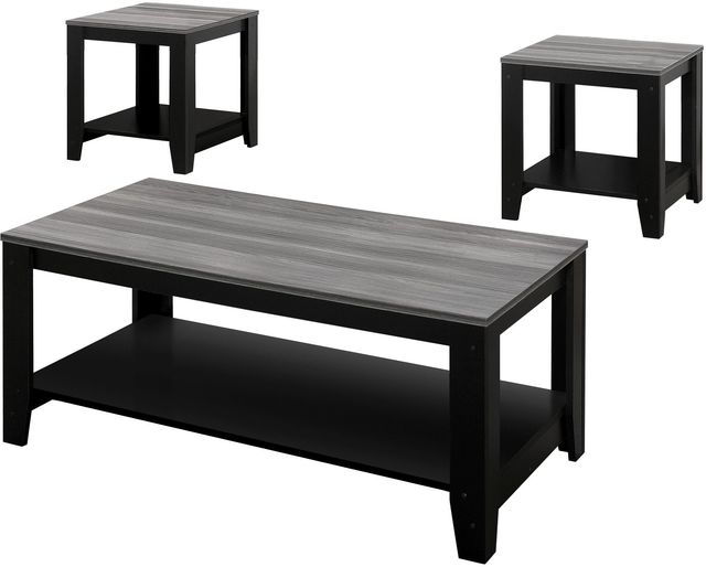 Monarch Specialties Inc. 3 Piece Grey Top and Black Table Set-2