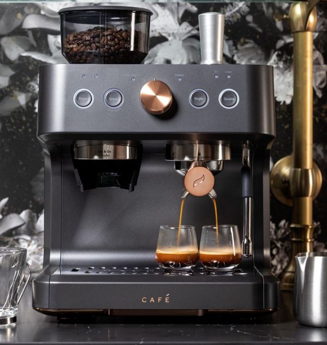 Café™ BELLISSIMO Matte Black Semi Automatic Espresso Machine And Frother-1