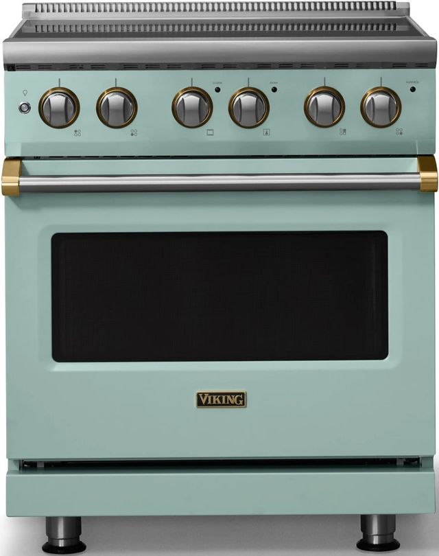 Viking® 5 Series 30" Splash Pro Style Electric Range with Brushed Brass Trim-0