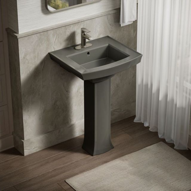 Kohler Archer® Thunder Grey 24" Centerset Faucet Holes Rectangular Pedestal Bathroom Sink-2