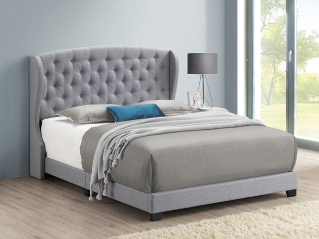 Coaster® Krome Smoke Queen Upholstered Bed With Demi-Wing Headboard-1