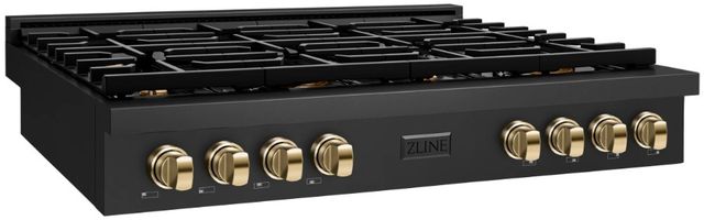 ZLINE Paramount Autograph Edition 48" Black Stainless Steel Gas Cooktop with Polished Gold Accents -1