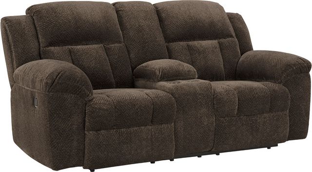 Signature Design by Ashley® Frohn Chocolate Manual Double Reclining Loveseat with Console