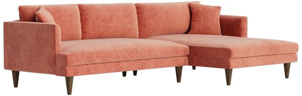 Joybird Lewis 2-Piece Plush Terra Rose Right Arm Facing Sofa Sectional and Chaise