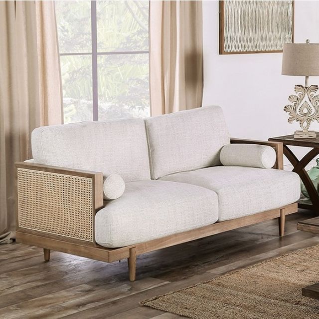 Furniture of America® Alesund Beige/Light Oak Loveseat-1