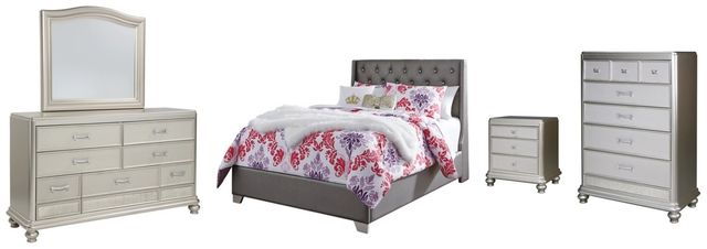 Signature Design by Ashley® Coralayne 5-Piece Silver Full Upholstered Panel Youth Bed Set-1