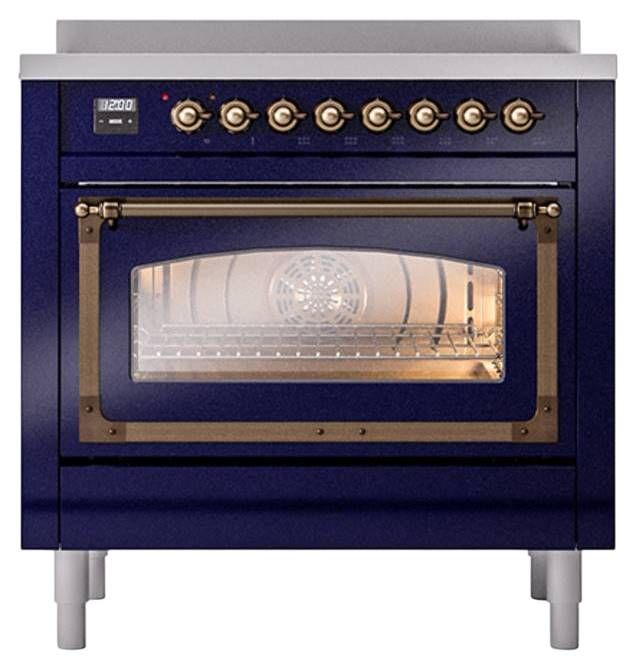 Ilve® Nostalgie II Noblesse 36'' Midnight Blue Pro Style Induction Range with Burnished Trim-1