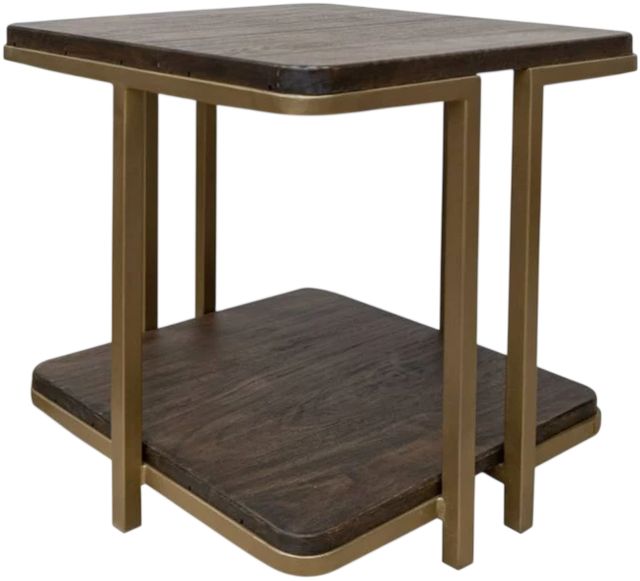 International Furniture Direct Onix Cocoa Brown End Table with Gold Frame-0