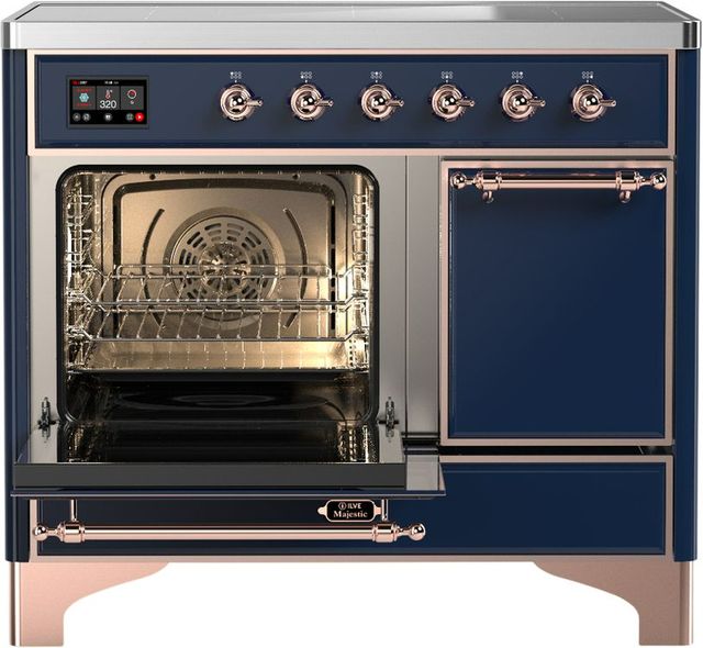 Ilve® Majestic III 40" Midnight Blue Pro Style Induction Range with Solid Door and Copper Trim-3
