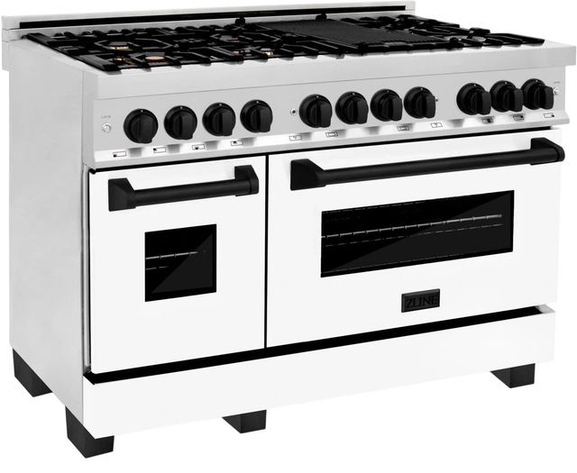 ZLINE Autograph Edition 48" Stainless Steel Pro Style Dual Fuel Range with White Matte Door and Matte Black Accents-2
