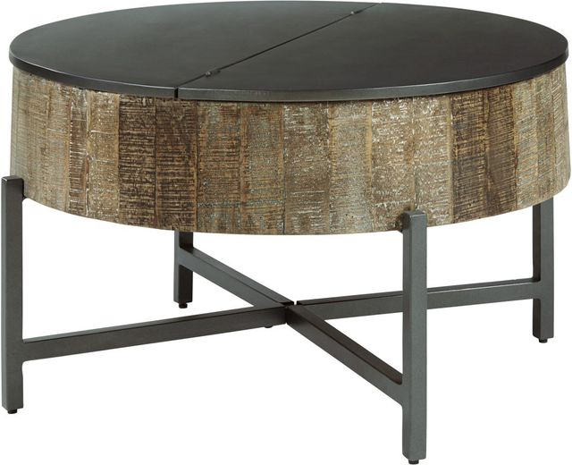Signature Design by Ashley® Nashbryn Brown Round Coffee Table with Gunmetal Cross Base -0