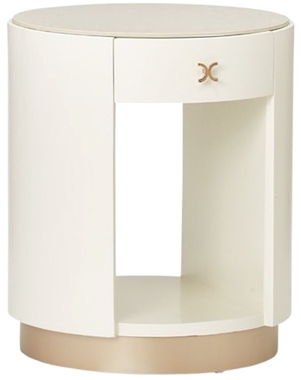 Michael Amini® La Rachelle White Round End Table with Medium Champagne Base -0