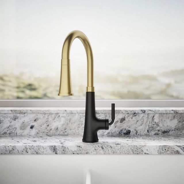 KOHLER® Tone® Brushed Moderne Brass/Matte Black Kitchen Sink Faucet with 3-Function Sprayhead-3