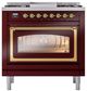 Ilve® Nostalgie II Noblesse 36'' Burgundy Pro Style Dual Fuel Range with Brass Trim-1