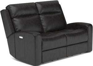 Front view of the Flexsteel® Cody Dark Brown Power Reclining Loveseat with Power Headrests