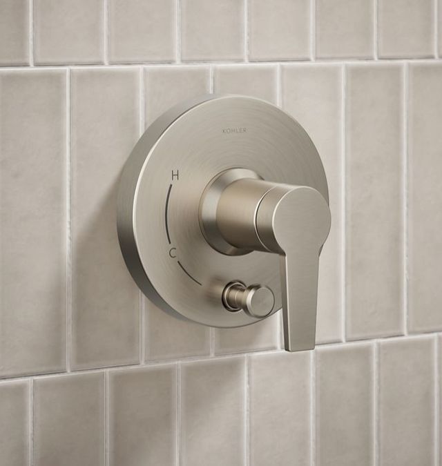 KOHLER® Pitch® Rite-Temp® Vibrant Brushed Nickel Shower Trim Kit with Push-Button Diverter, Less Showerhead-3