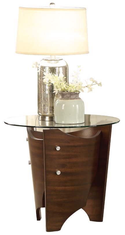 Mazin Furniture Laszlo Brown Round Glass Top End Table-1