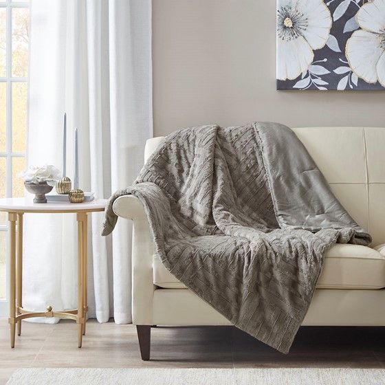 Olliix by Madison Park Arctic Grey Ultra Plush Down Alternative Throw-2
