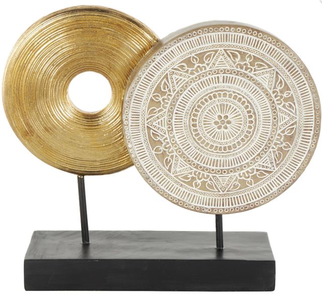 Deco Marche Gold Geometric Sculpture with Black Rectangular Base-0