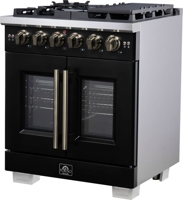 FORNO® Capriasca Series Alta Qualita 30" Black Pro Style Gas Range-2