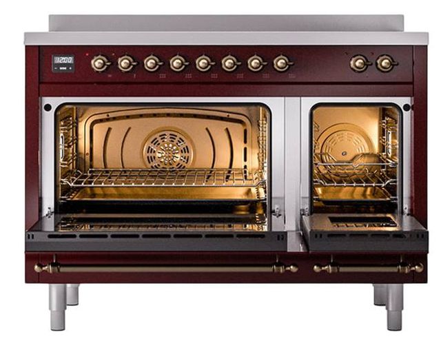 Ilve® Nostalgie II Noblesse 48'' Burgundy Pro Style Induction Range with Burnished Trim-2