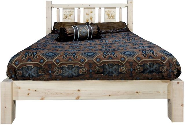Montana Woodworks® Homestead Ready to Finish Full Platform Bed with Laser Engraved Bear Design-1