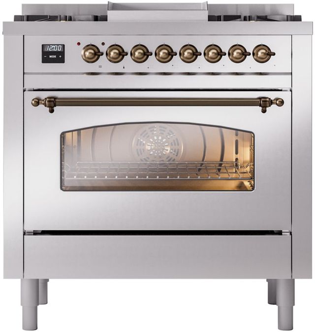 Ilve® Nostalgie II Series 36" Stainless Steel Pro Style Dual Fuel Range-1