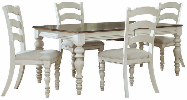 HH2 Home Pine Island 5-Piece Old White Dining Set with Dark Pine Tabletop and Ladderback Chairs-0