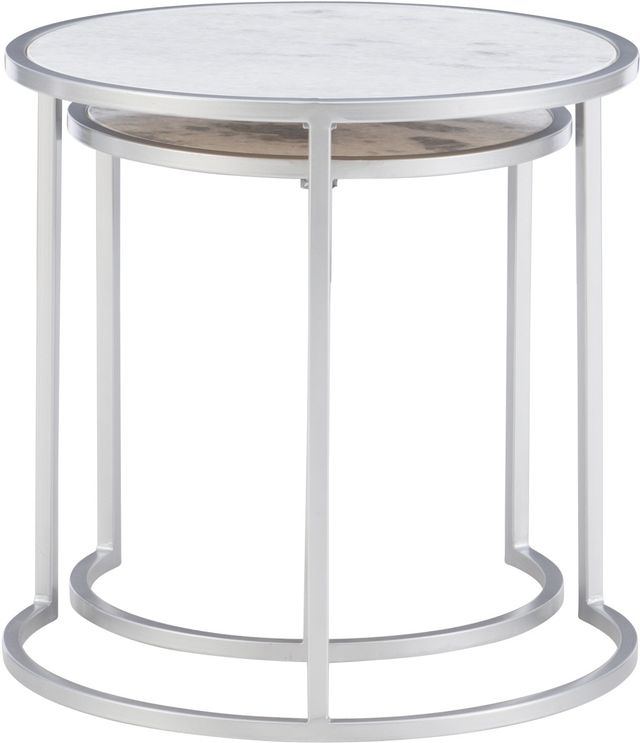 Powell® Fraya Gray/White Marble Top Nesting Table Set with Matte Silver Base-3