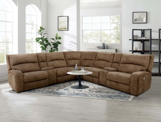 Furniture of America® Apostolos 6-Piece Brown Modular Power Reclining Sectional-2