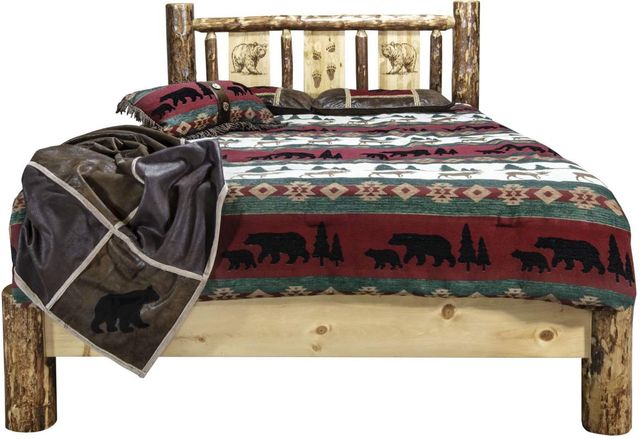 Montana Woodworks® Glacier Country Stained and Lacquered California King Platform Bed with Laser Engraved Bear Design-1