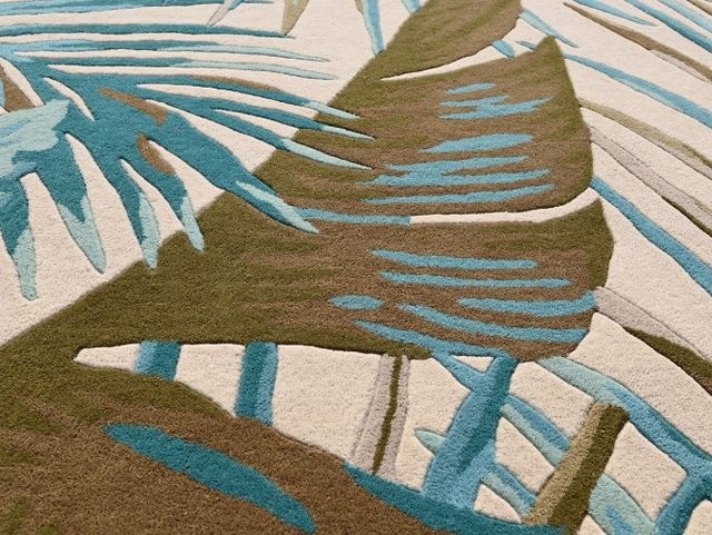 KAS Rugs Cove Ivory/Teal Palms 5'x8' Area Rug-3