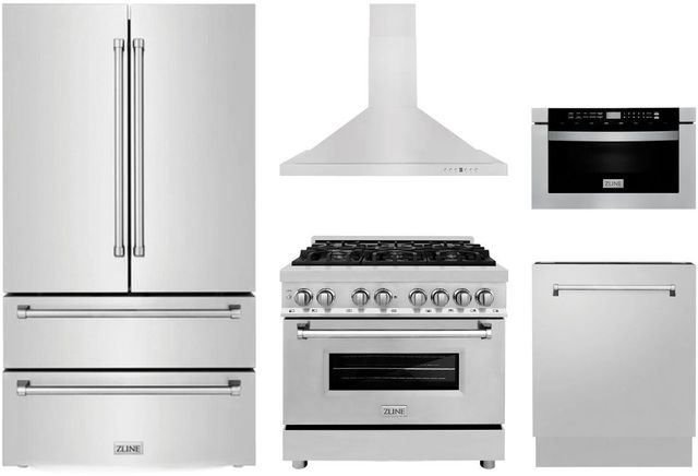 ZLINE 5 Piece Stainless Steel Dual Fuel Kitchen Package-0