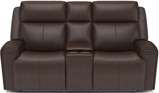 Flexsteel® Barnett Chocolate Power Reclining Loveseat with Console and Power Headrests and Lumbar-1