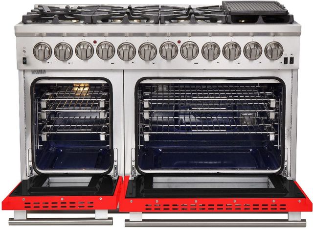 FORNO® Capriasca 48" Stainless Steel Pro Style Dual Fuel Range with Red Door-1